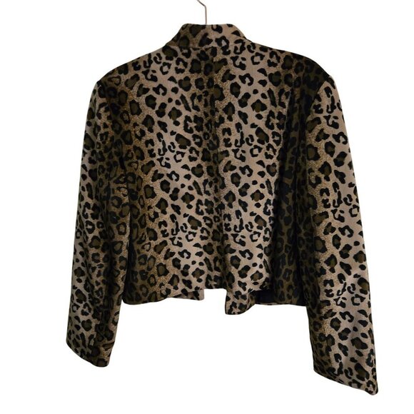 Elliott Lauren Vintage 80's Faux Fur Leopard Open Front Cropped Jacket Size 14 - Picture 2 of 5